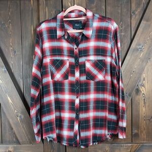 Rails Hunter Plaid Button-Up Shirt Frayed Hem Women's Medium